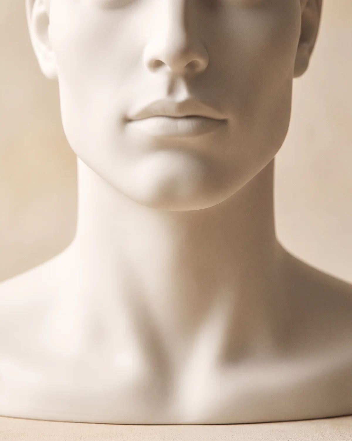 The full face area shown on a ceramic figure