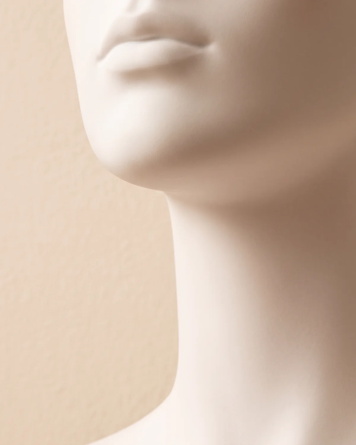 The chin area shown on a ceramic figure