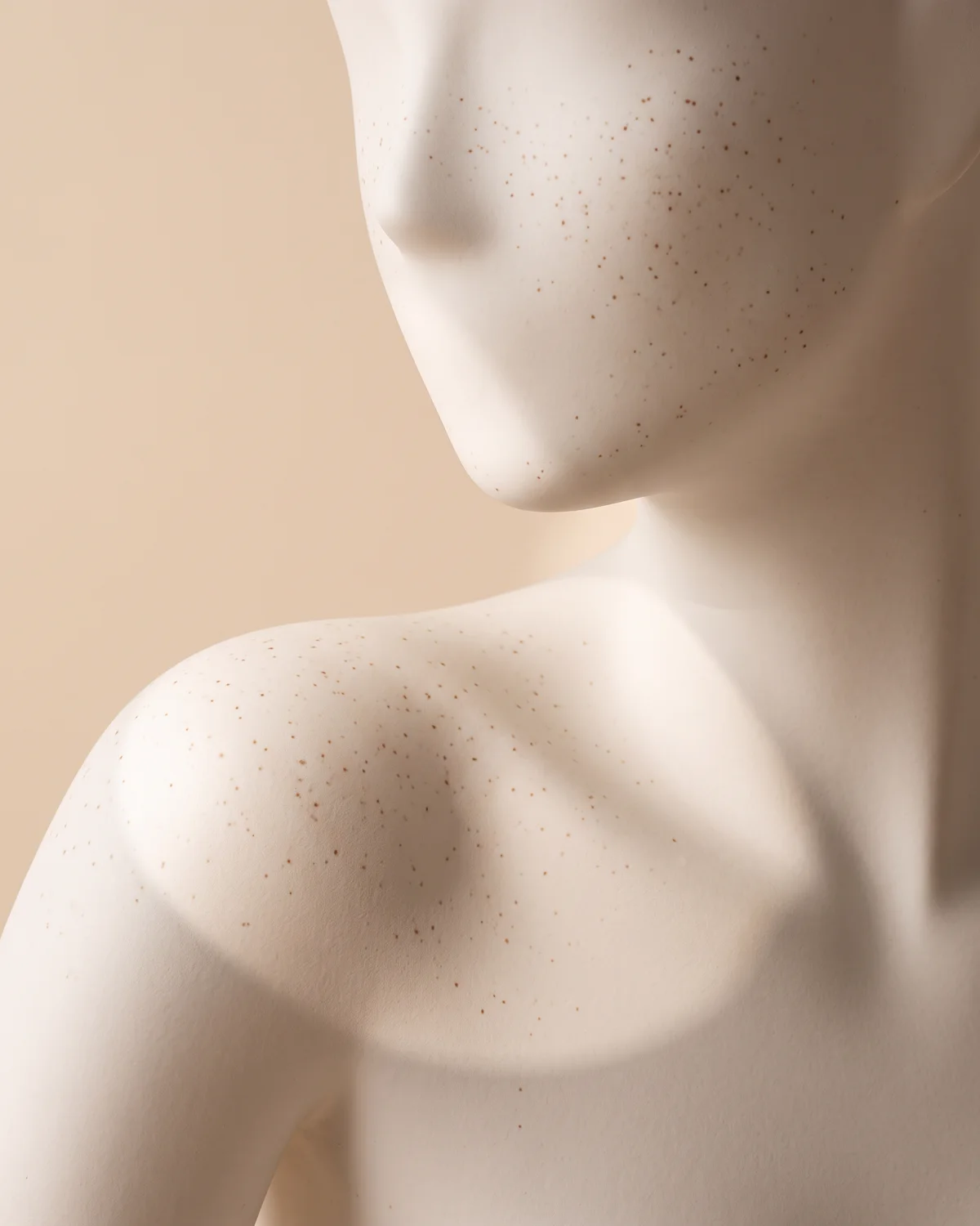 A ceramic cheek and shoulder with a pattern of tiny dots in the glaze