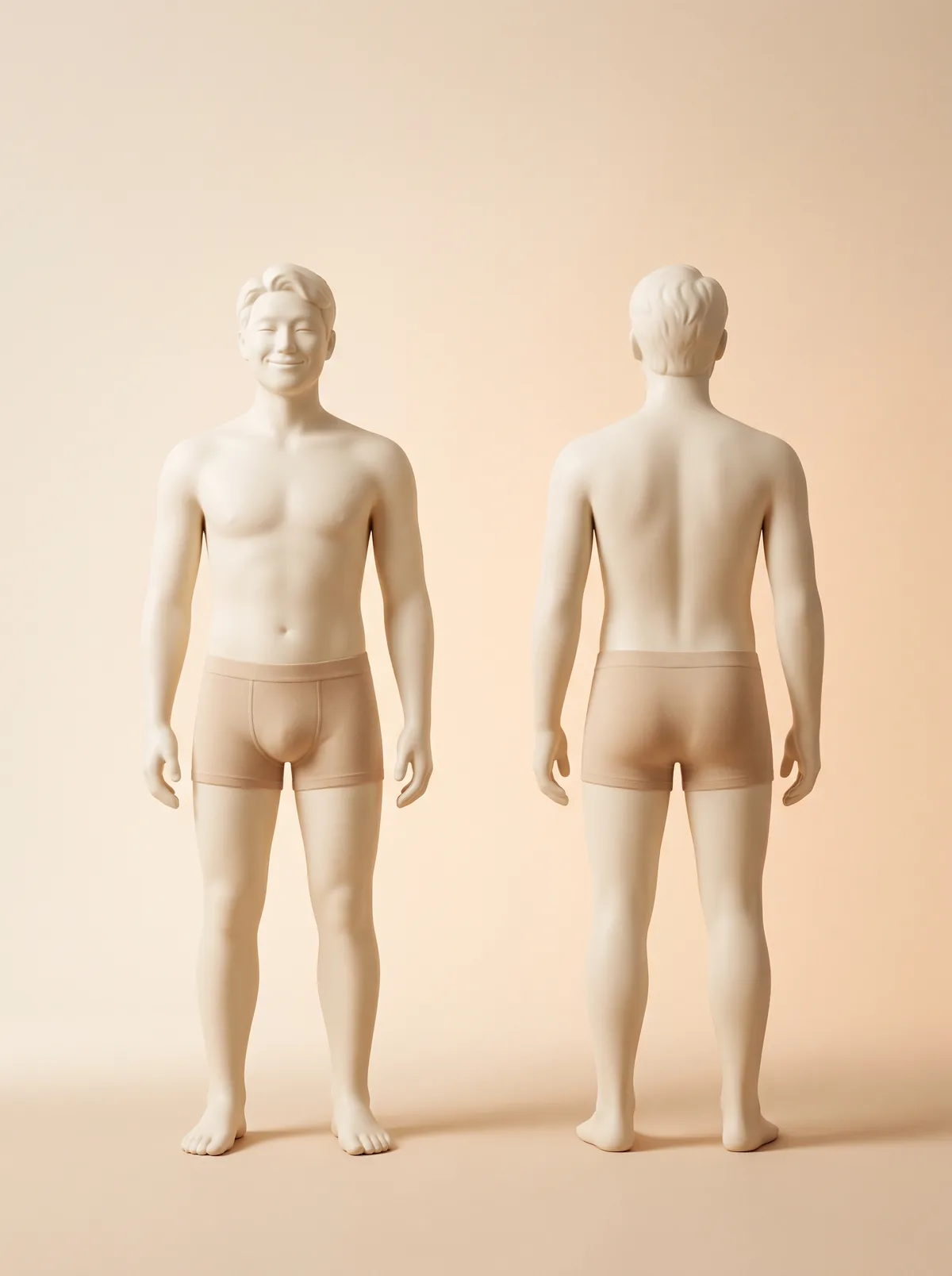 Ceramic figure showing the laser hair removal areas for men: beard line, neck, under arms, full chest, full back