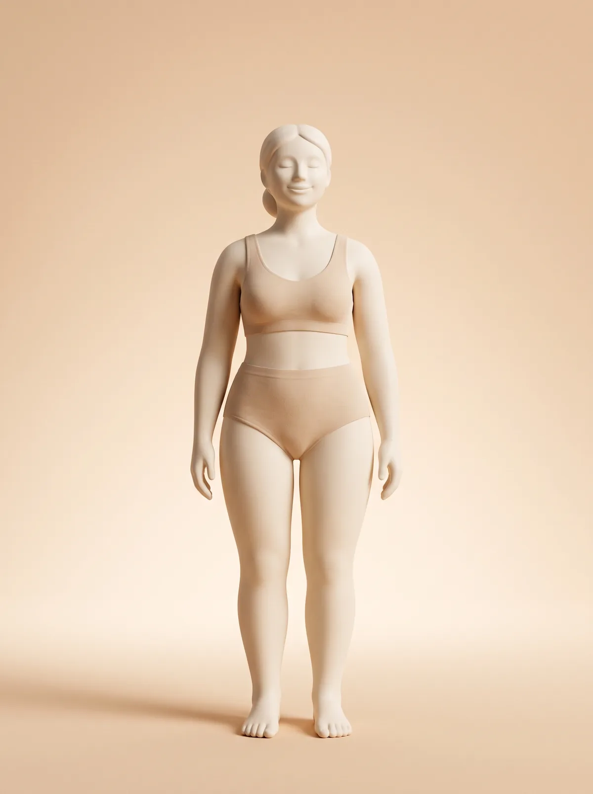 Ceramic figure showing the laser hair removal areas for women: upper lip, chin, full face, under arms, bikini line, Brazilian, full arms, full legs